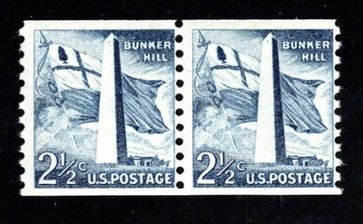 Sello EE. UU. (circa 1959) 2 1/2¢ Bunker Hill Monument - Par de bobinas SC# 1056 MHN Foto 1 de 2