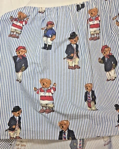 Vintage Ralph Lauren Bed Skirt Polo Bear Blue Stripe Closed Corner Teddy Sz Full - Picture 1 of 5