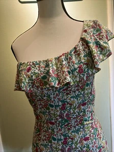 JCREW hell Blumen mehrfarbig Rüschen One Shoulder Badeanzug 8 - Bild 1 von 19