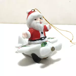 Keramik Weihnachtsmann Propeller Flugzeug Weihnachtsschmuck Vintage - Bild 1 von 13