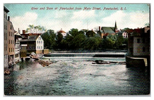 Postcard RI Rhode Island Pawtucket River and Dam from Main Street c1900s - Picture 1 of 2