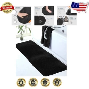 Cushiony Soft 24" x 72" Black Bathroom Mat - Elegant Shag Rug for Safety - Picture 1 of 10