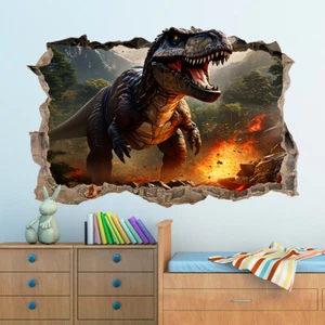 Dinosaur T-Rex Wall Sticker Smashed Crack Kids Boy Girl Bedroom Dino Decal Gift - Picture 1 of 2