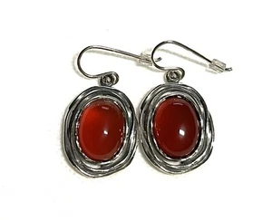 Neu ohne Etikett oder Paz (B) Sterlingsilber 925 ovale Karneol-Ohrringe hergestellt in Israel/Au - Bild 1 von 4
