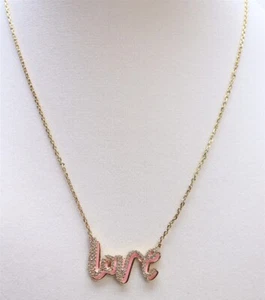 Kate Spade Gold Tone Say Yes Love Cubic Zirconia Pink Enamel Necklace $98 New - Picture 1 of 4