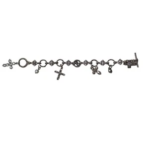 Silver Tone Christian Cross Charm Rhinestone Bracelet toggle closure - Picture 1 of 7