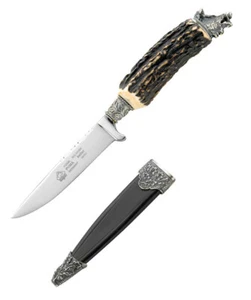 Puma Keiler Skinner Staghorn Handle Fixed Blade Knife, Leather Sheath - 112596 - Picture 1 of 2