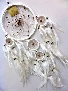 White Soft Leather Dream Catcher With Stones And Beads 68 cm Overall Drop - Picture 1 of 11