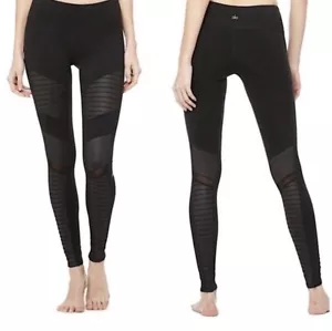 Leggings Moto Alo Yoga Vita Alta Nero/Nero Lucido Tempo Libero Donna Taglia S - Foto 1 di 9