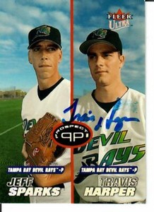 "Tampa Bay Devil Rays" Travis Harper Signed FLEER Trading Card Todd Mueller COA