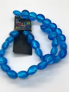 COLOR GALLERY Blue Beads 12x8mm 32 pieces Oval Smooth Silver Lined Jewelry Glass - Picture 1 of 2