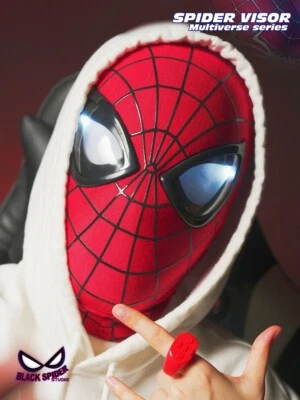 1PC Peter Parker Spiderman 3D Mask 1:1 Wearable Blinking Eyes Red Remote Control - Image 1 of 4