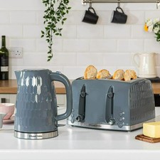 Russell Hobbs Honeycomb Extra Wide 4 Slice Toaster & Rapid Boil Kettle Grey Set