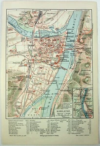 Coblenza, Alemania - Mapa de la ciudad original de 1907 por Meyers. Antiguo - Imagen 1 de 2