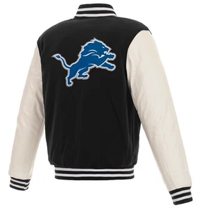 NFL Detroit Lions Reversible Fleece Jacket PVC Sleeves Embroidered Logos JHD - Picture 1 of 6