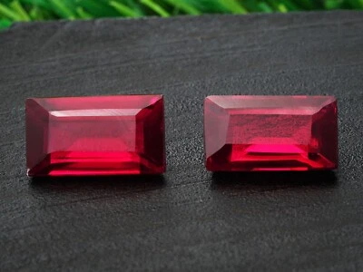 AA++Ruby Corundum  Square Shape 2 Pcs  Faceted Pair 8x14 MM Loose Gemstone#R5 - Image 1 of 4