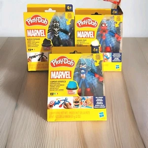 3 Marvel Play-Doh Black Panther Captain America Spiderman Playset Figures Acces - Picture 1 of 9