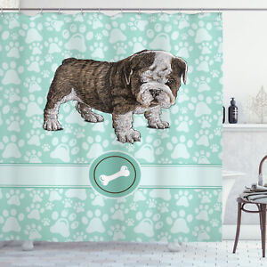 Dog Lover Shower Curtain Detailed Pet Animal Print for Bathroom