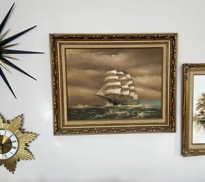 Original Oil On Canvas Painting Cutty Sark Painting Signed R.Maiton Vintage - Picture 1 of 14