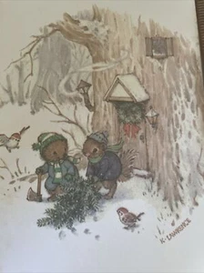 Tarjeta de Navidad de Colección MCM Sin Usar K Lawrence Pequeña Charla Bosque Animales Casa del Árbol - Imagen 1 de 5