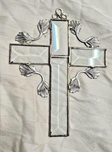 Clear Beveled Prismatic Glass Metal Rim Cross Suncatcher Hanging Ornament - Picture 1 of 8