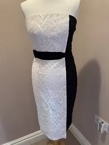 Vestido sin tirantes Little Mistress talla 10 crema y negro Bandeau nuevo con etiquetas - Imagen 1 de 4