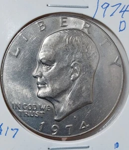 1974-D Eisenhower Dollar Error Reverse On Earth Islands Misalined Under Florida - Picture 1 of 2