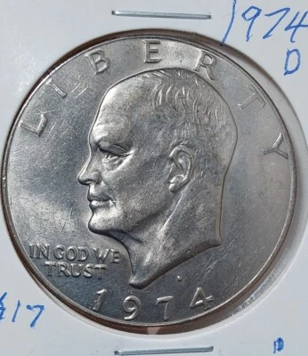 1974-D Eisenhower Dollar Error Reverse On Earth Islands Misalined  Under Florida - Image 1 of 2
