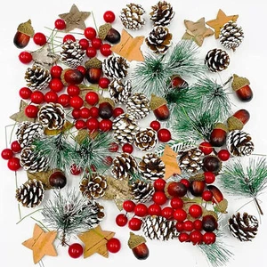 108PCS Christmas Wreath Making Decoration Artificial Pine Cone Berry Set Natural - Picture 1 of 10