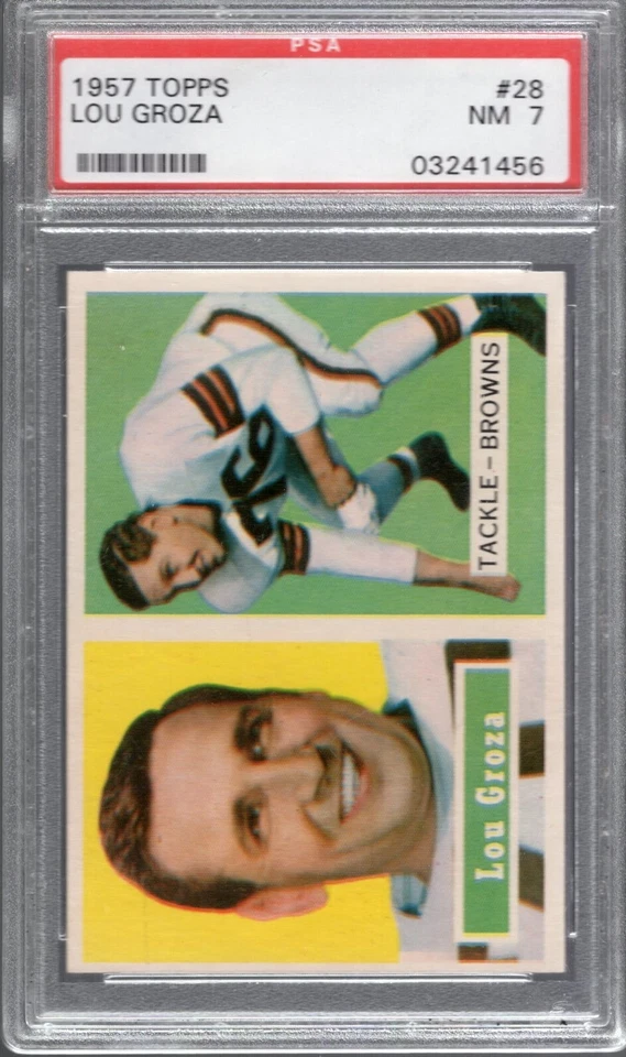 1957 Topps #28 LOU GROZA (HOF) PSA 7 NM Cleveland BROWNS / OHIO STATE - Image 1 of 1