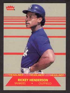 Rickey Henderson 1987 Fleer Headliners Card; New York Yankees, Athletics