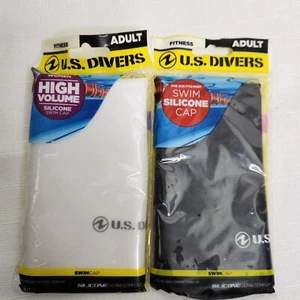 U.S. Divers Silicone Swim Cap Lot of 2 Adult Black White Womens High Volume - Picture 1 of 9