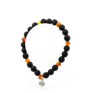 Armband Perlen Bernstein Echt von Der See Ostsee + Schwarz Onyx Matt 8 Made IN E - Bild 1 von 7