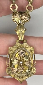Antiker W&SB Etrusker Trauer Haar/Foto Medaillon Anhänger an Original Kette GF - Bild 1 von 16