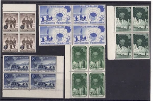 AUSTRALIAN ANTARCTIC TERRITORY Scott # L1-L5, M/NH Explorers Blocks of 4 SCV $58 - Picture 1 of 2