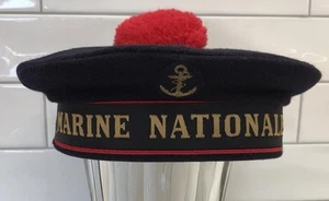 De colección 1980 Francia Francesa Marina Marinero Sombrero Gorra Marina Nacional Talla 55 - Imagen 1 de 11