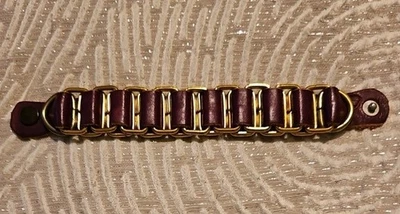 PULSERA DE ESLABONES DE CADENA DE CUERO PÚRPURA TEJIDO 6,75" X 1" CIERRE A PRESIÓN DE METAL DORADO Foto 1 de 4