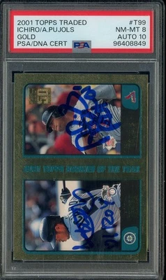 Ichiro Albert Pujols Doble Firmado 2001 Topps Oro RC PSA 8 PSA/ADN DOBLE AUTO Foto 1 de 2