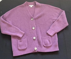Coldwater Creek Pullover Damen Petite Medium lila Knopfleiste Cardigan - Bild 1 von 8