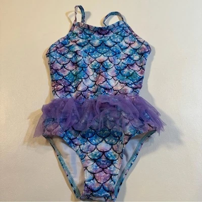 Nuevo sin etiquetas Traje de baño sirena púrpura y azul para niña talla S con tutú de tul púrpura Foto 1 de 4