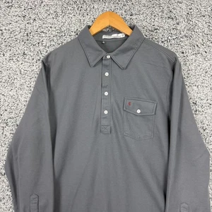Polo Criquet Uomo XL Grigio Manica Lunga Pima Cotone Golf Tasca Casual - Foto 1 di 16
