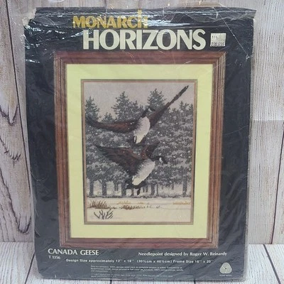 Vintage Monarch Horizons Canada Geese Counted Cross Stitch Kit T1356 Wool 1981 - Image 1 of 4