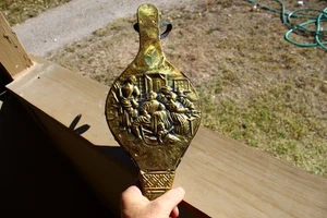 Vintage handgefertigter Messing Kaminbalg, geprägtes Design. Holz, Leder, Br - Bild 1 von 12