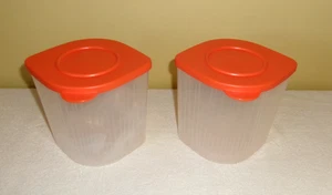 Set of 2 Tupperware 4⅓ Cup #5057A Clear Containers with #5059A Orange Lids   NEW - Picture 1 of 4