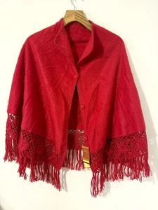 Alpaca Camargo Red Wool Poncho Cape Shawl Fringe One Size NEW - Picture 1 of 5