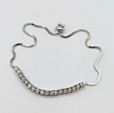 Chuck Clemency STS Sterling Silver 925 Diamond Tennis Slider Bracelet Adjustable - Image 1 of 4