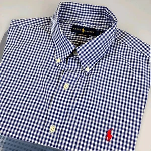 Ralph Lauren Performance Button Down Blue Gingham Check Dress Shirt XL - Picture 1 of 9