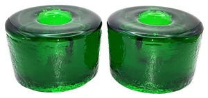 De Colección Blenko Disco Verde Arte Sólido Vidrio Cónico Candelabros Conjunto Emparejado Par MCM - Imagen 1 de 14