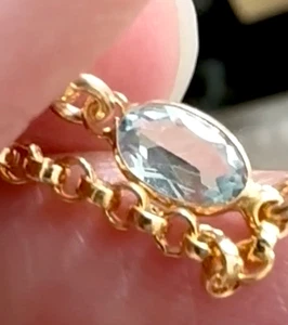 $400RARE NEW AQUAMARINE 14K YELLOW GOLD OVAL DIAMOND FACETED ART DECO CHAIN RING - Picture 1 of 24