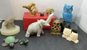 Vintage Carved Marble Stone Alabaster Owl Elephant Donkey Turtle 10 Odd Lot - Picture 1 of 23